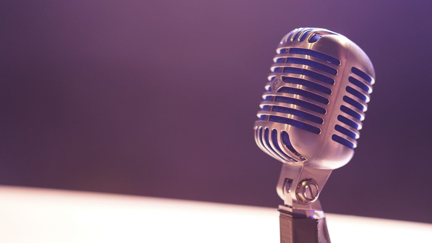 Arty shot of a microphone. Representing singing lessons at SFE Music School
